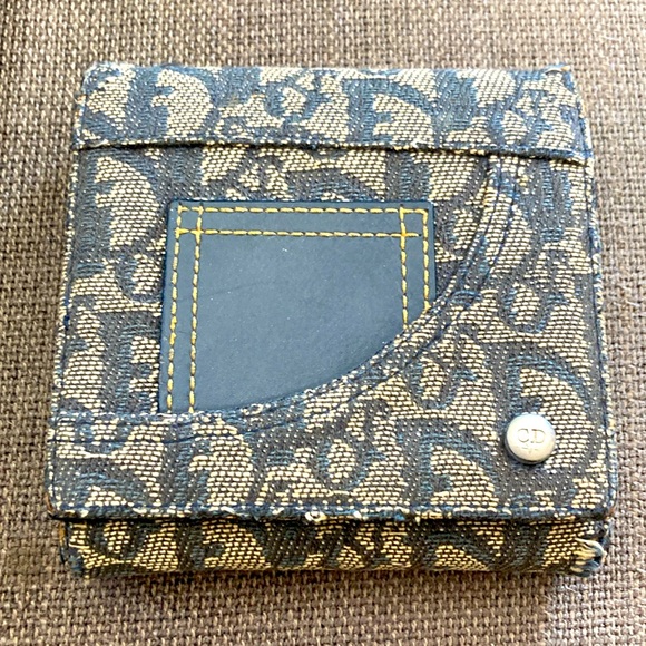 Vintage 2001 Christian Dior Trotter Monogram Navy Denim & Leather Wallet